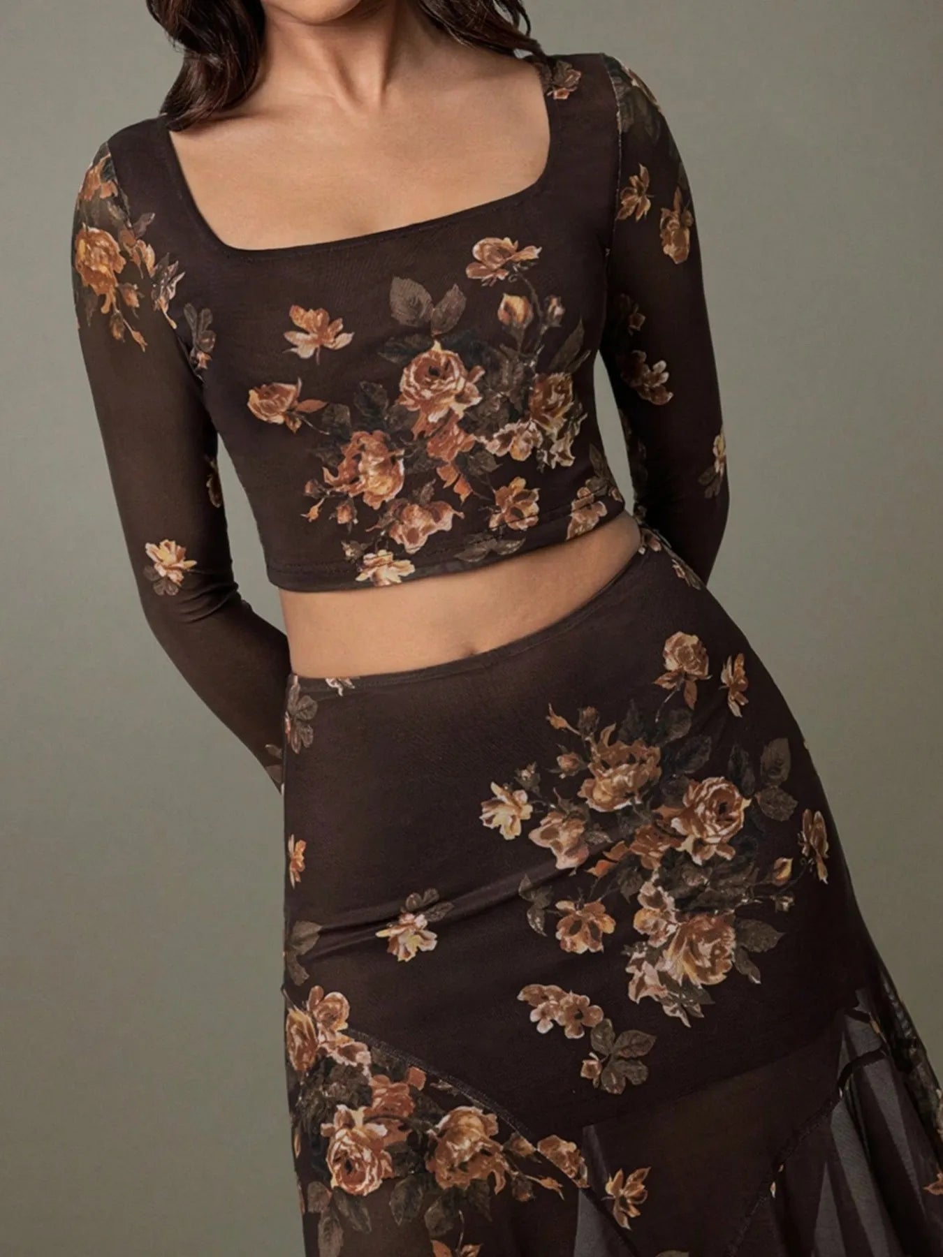 Floral Square Neck Top and Skirt Set | Outfit Sets Top and Skirt Set from PHUNKYN