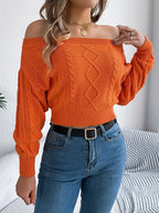 Cable Knit Off-Shoulder Long Sleeve Sweater | Sweaters Sweater from PHUNKYN