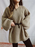 Boat Neck Long Sleeve Sweater with Belt | Sweaters Sweater from PHUNKYN