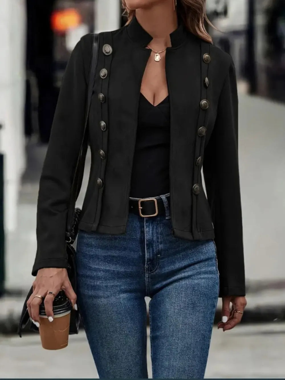 Decorative Button Open Front Long Sleeve Jacket | Coats & Jackets Jacket from PHUNKYN