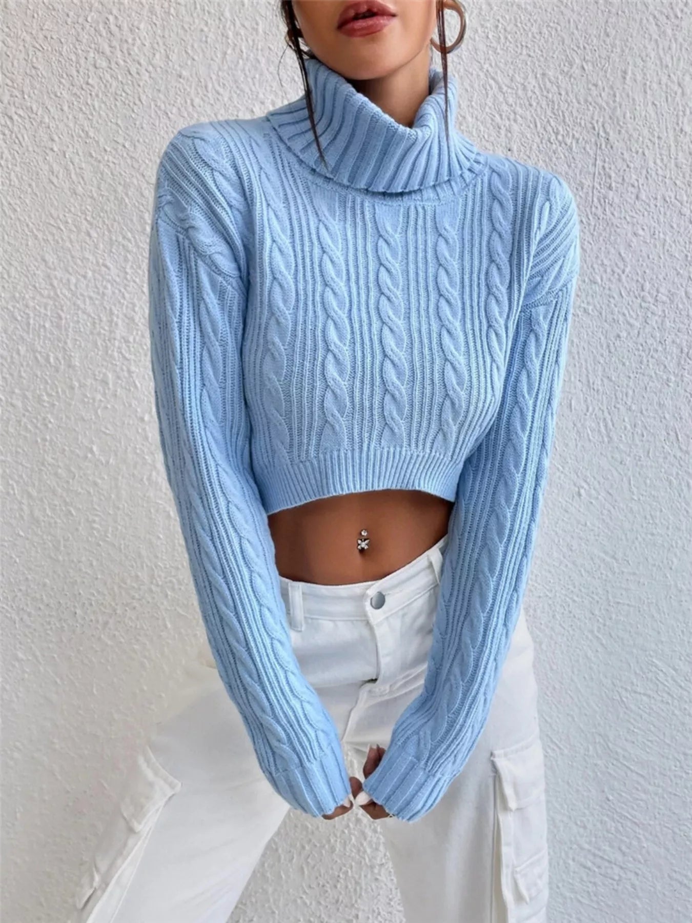 Cable-Knit Turtleneck Long Sleeve Sweater | Sweaters Sweater from PHUNKYN