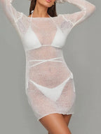 Sheer Backless Long Sleeve Mini Cover-Up Dress | Cover Ups Cover up from PHUNKYN