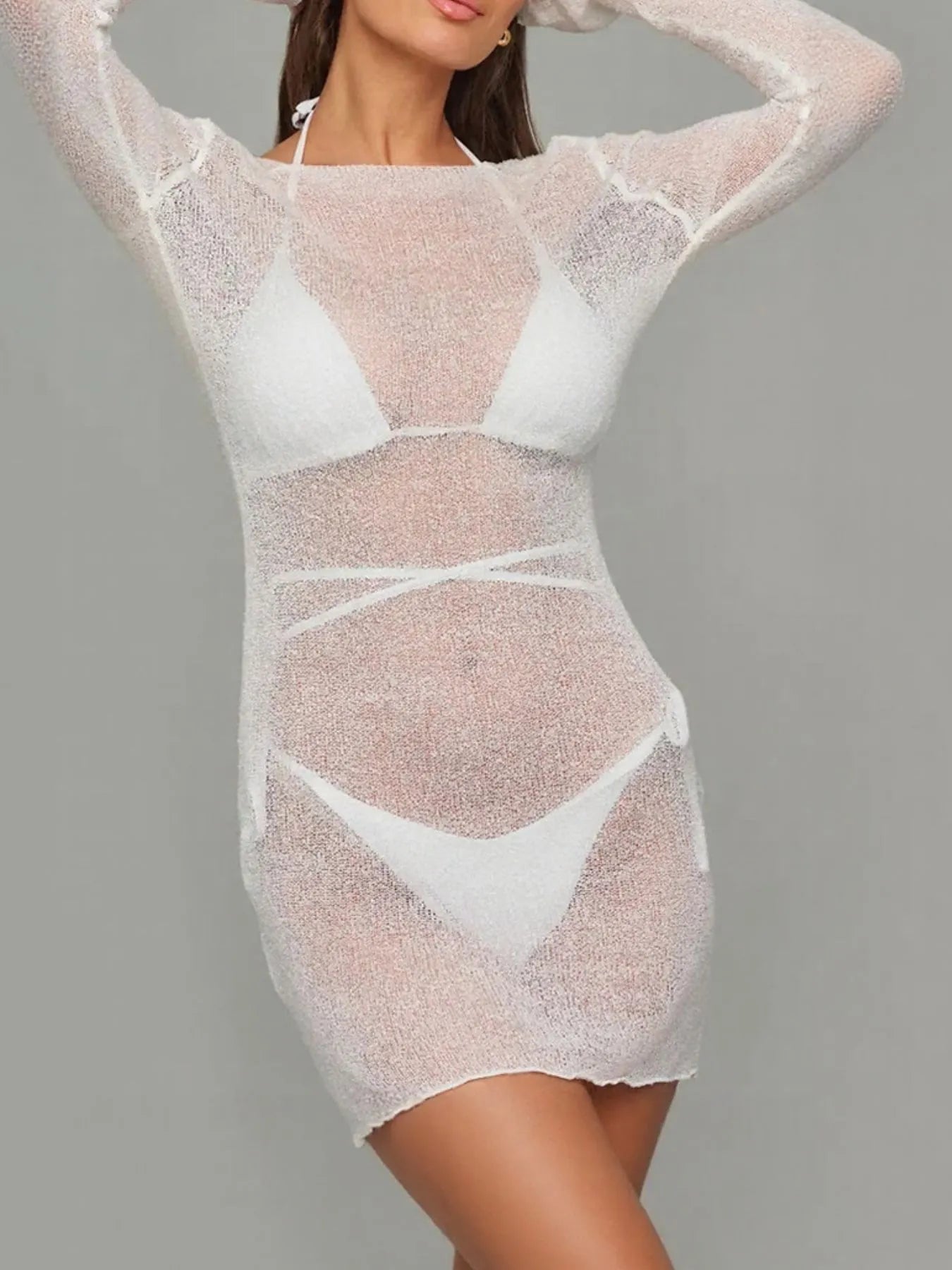 Sheer Backless Long Sleeve Mini Cover-Up Dress | Cover Ups Cover up from PHUNKYN