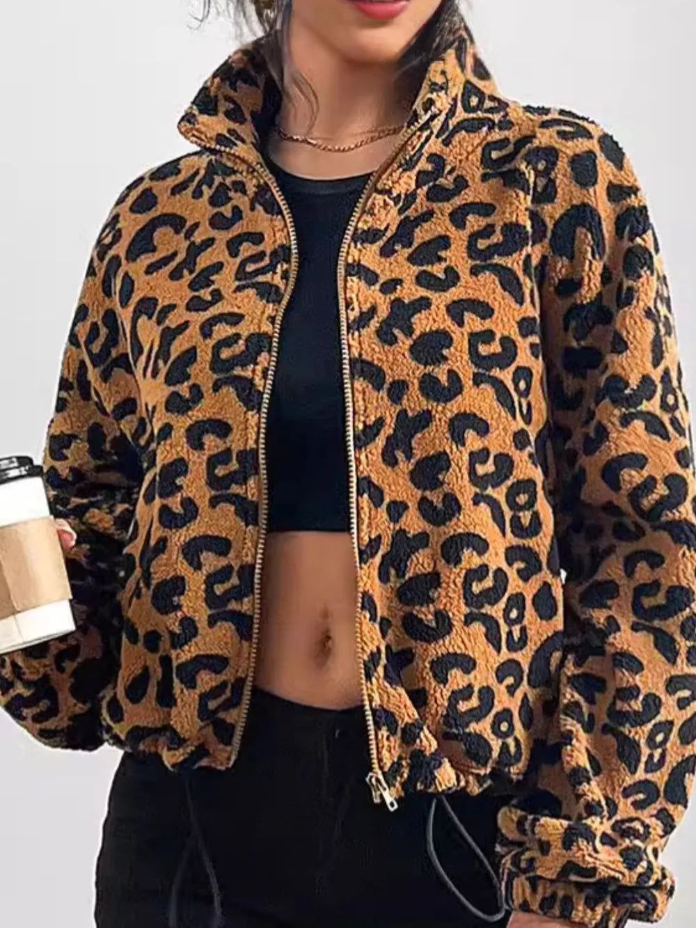 Leopard Zip Up Long Sleeve Jacket | Jacket from PHUNKYN