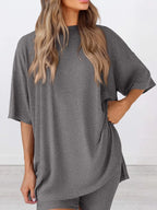 Oversized Round Neck Top and Shorts Set | Outfit Sets Women’s Top and Short Set from PHUNKYN