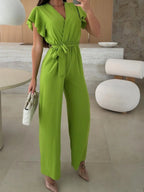 Surplice Wide Leg Belted Jumpsuit One-Pieces Jumpsuit PHUNKYN