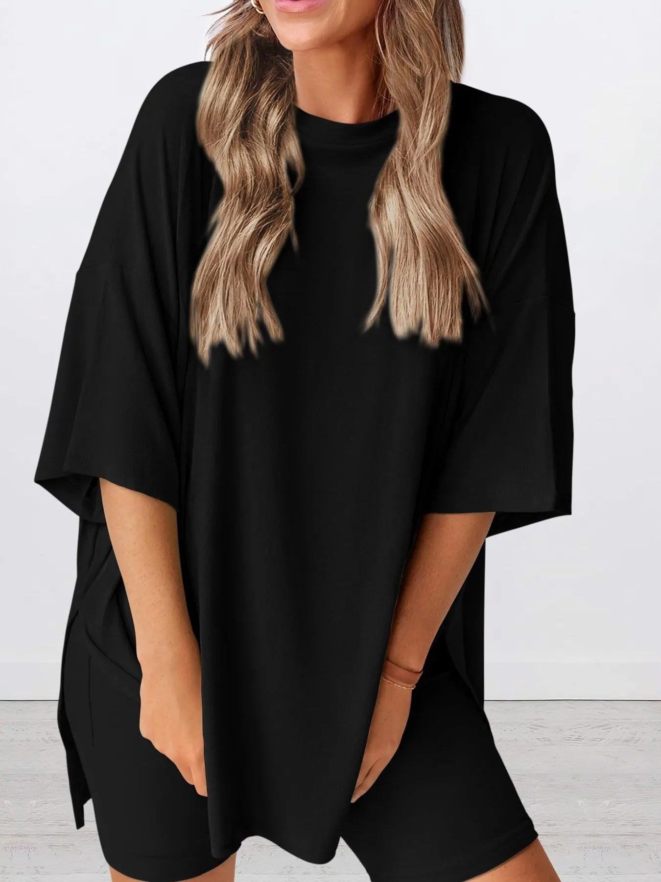 Oversized Round Neck Top and Shorts Set | Outfit Sets Women’s Top and Short Set from PHUNKYN