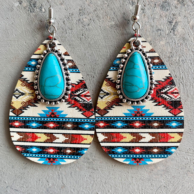 Turquoise Teardrop Shape Wooden Dangle Earrings | Earrings Earrings from PHUNKYN