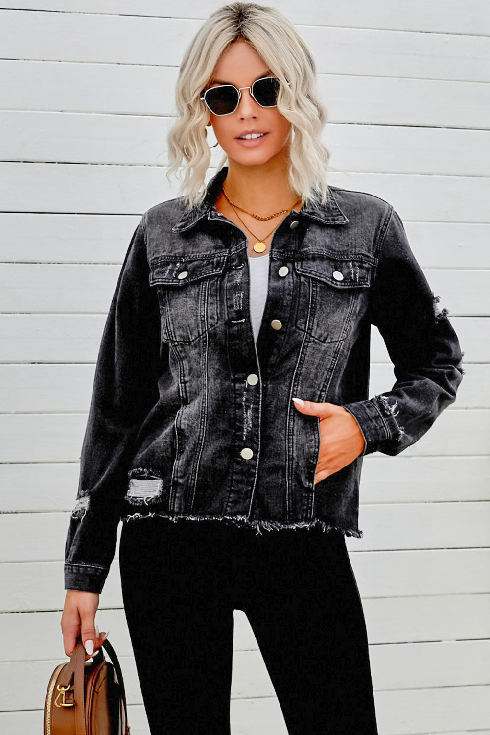Distressed Raw Hem Denim Jacket | Coats & Jackets Denim Jacket from PHUNKYN