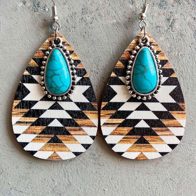 Turquoise Teardrop Shape Wooden Dangle Earrings | Earrings Earrings from PHUNKYN